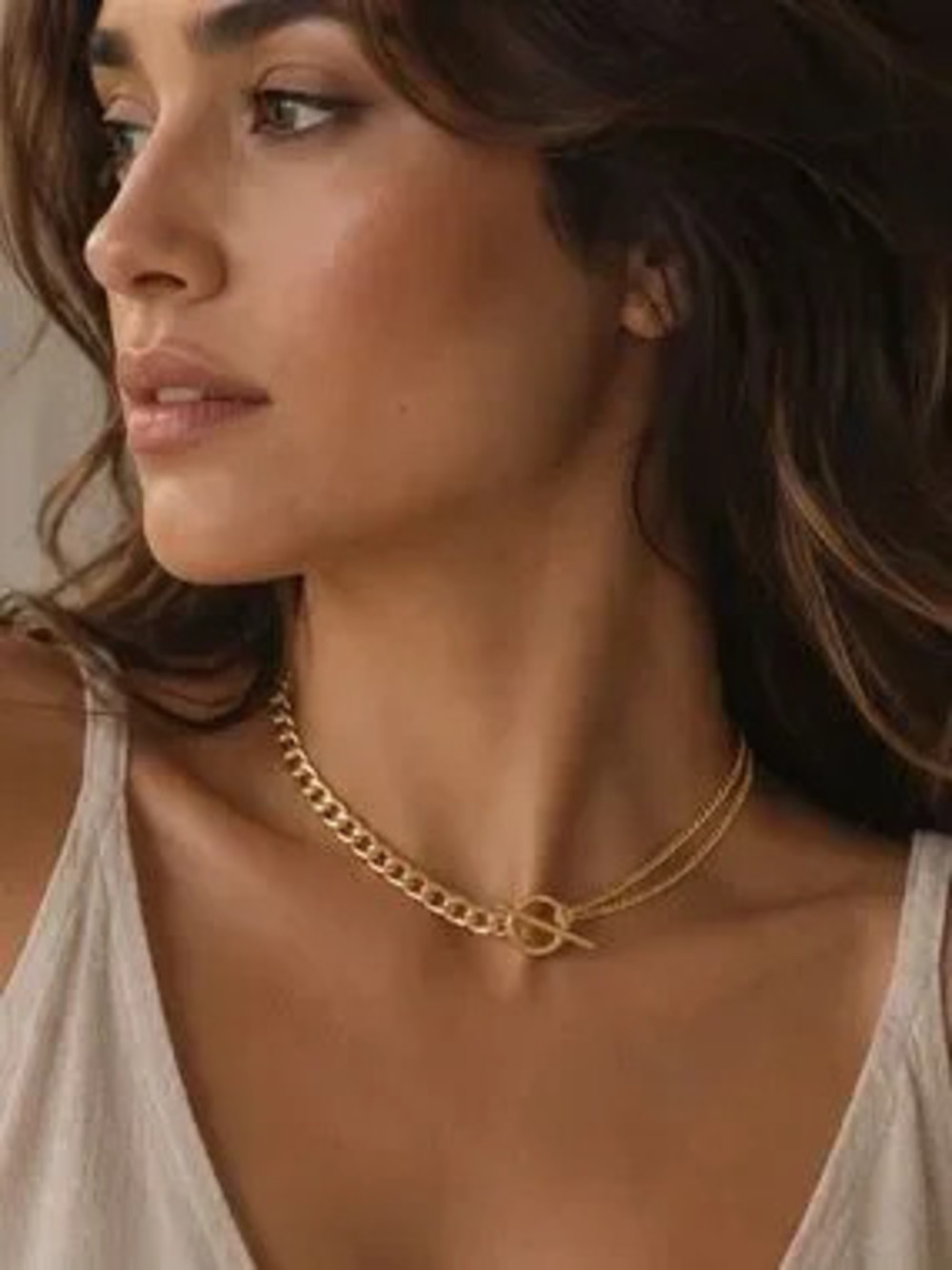 Anthropologie Gold Double Chain Toggle Necklace